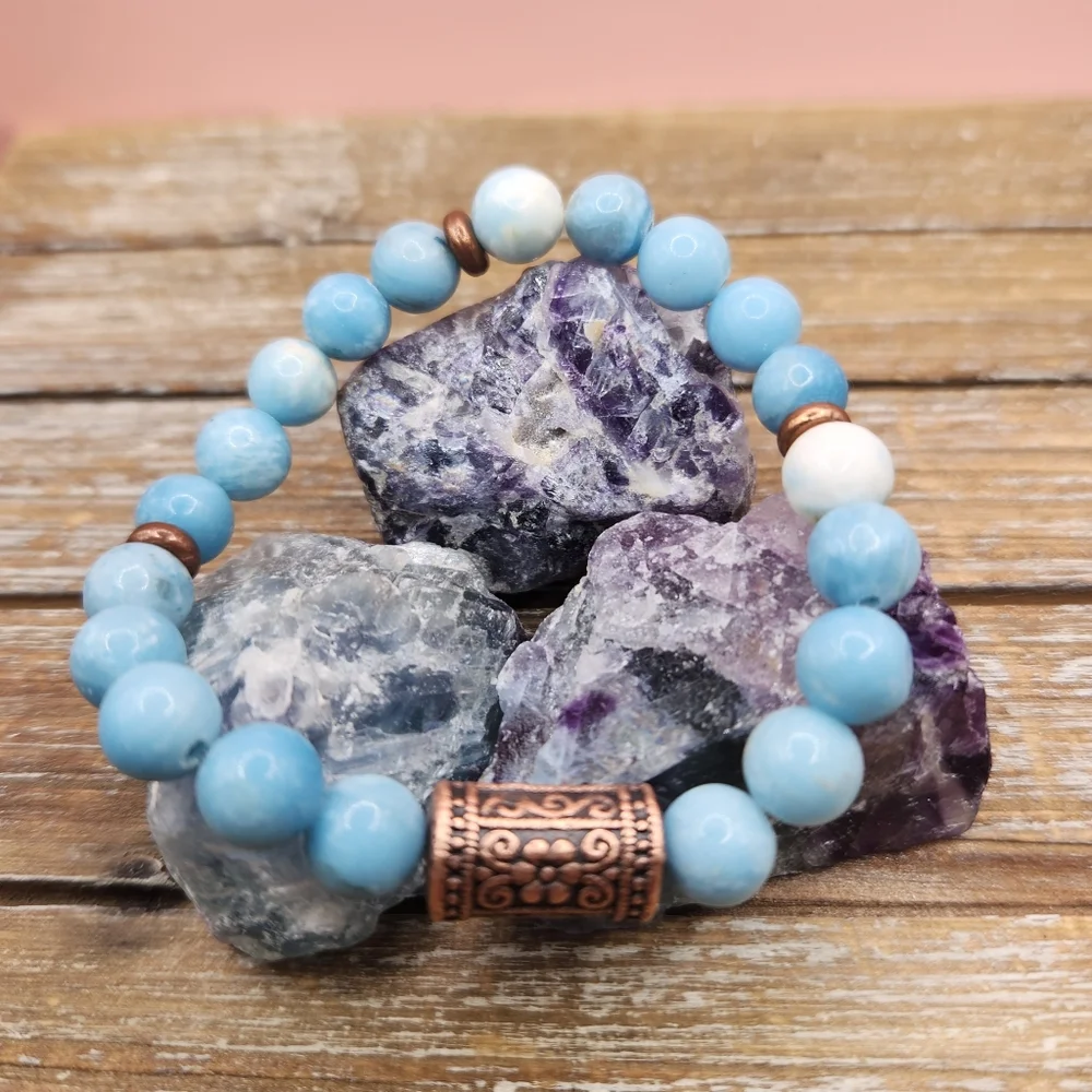 Larimar and Copper Beaded Bracelet